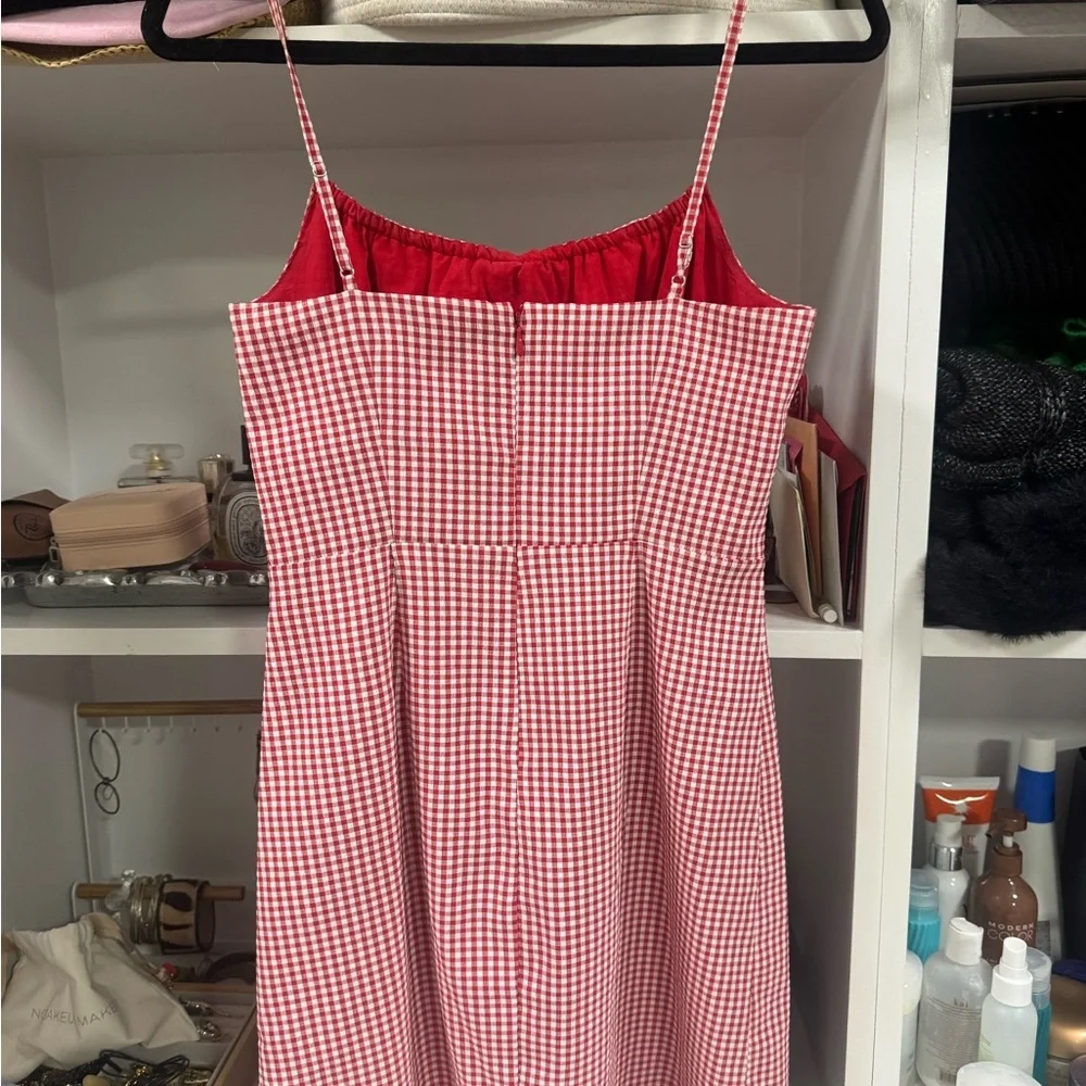 Red Gingham Mini Dress Tie Front Spaghetti Strap Summer Dress Size S - Picture 4 of 4